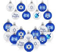 Barydat 24 Pcs Happy Hanukkah Ornament for Tree Balls Chanukah Hanging Ornaments Star of David Hanukkah Ornament Balls White Blue Jewish Menorah Ornaments for Xmas Tree Decoration(Stylish Style)