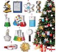 Barydat 24 Pcs Science Ornaments for Christmas Tree, Wooden Science Chemistry Decorative Tools Hanging Ornaments for Xmas Tree Scientists Gifts