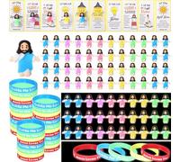 Barydat 25 Set Mini Christ Gifts Glow in The Dark Include Mini Jesus Figures Silicone Wristbands Blessing Cards for Christ Party Favors Sunday School Gifts Religious Toys to Hide and Seek