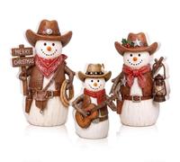 Barydat 3 Pcs Christmas Snowman Figurines,Western Cowboy | Wooden Tabletop Decor, Xmas Holiday Table Shelf Mantel Centerpiece, Home Office Party Gift