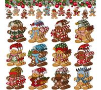 Barydat 36 Pcs Vintage Distressed Style Gingerbread Man Wooden Hanging Ornaments Set - Christmas Holiday Indoor Decorations