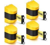 Barydat 4 Pcs 16.4 ft Magnetic Retractable Wall Barrier, Wall Mount Crowd Control Wall Retractable Belt, Safety Belt with ABS Case, Caution Do Not Enter Belt for Grocery Retail Store Stadium