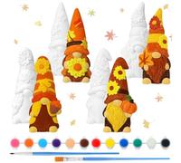 Barydat 4 Pcs Fall Gnome Ceramic to Paint Kit 5 Inch Ready to Paint Your Own Ceramic Gnome Statues Thanksgiving DIY Unpainted Ceramic Gnome to Paint Ceramic Crafts with Paint Strips Brush for Adults