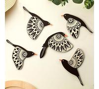 Barydat 5 Pcs Wooden Bird Wall Art Wood Flying Birds Wall Decor Rustic Folk Art Scandinavian Home Decor for Gift Living Room Bedroom Kitchen Office(Black)
