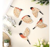 Barydat 5 Pcs Wooden Bird Wall Art Wood Flying Birds Wall Decor Rustic Folk Art Scandinavian Home Decor for Gift Living Room Bedroom Kitchen Office(Orange)