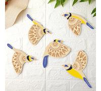 Barydat 5 Pcs Wooden Bird Wall Art Wood Flying Birds Wall Decor Rustic Folk Art Wall Decor Scandinavian Home Decor for Gift Bird Lover Living Room Bedroom Kitchen Office (Blue)
