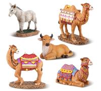 Barydat 5 Pieces Christmas Nativity Set Resin Village Animals Set 3 Camel, 1 Cow, 1 Donkey Nativity Scene Figurines, 7 Inch Scale, Handmade Indoor Christmas Decorations