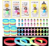 Barydat 50 Set Mini Christ Gifts Glow in The Dark Include 50 Mini Jesus Figures, 50 Silicone Wristbands, 50 Blessing Cards for Christ Party Favors Sunday School Gifts Religious Toys to Hide and Seek
