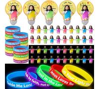 Barydat 50 Set Mini Christ Gifts Glow in The Dark Include Mini Jesus Figures Silicone Wristbands Blessing Cards for Christ Party Favors Sunday School Gifts Religious Toys (Light Bulb Card)
