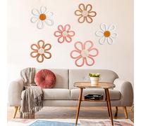 Barydat 6 Pcs Boho Nursery Decor Daisy Flower Woven Macrame Wall Hanging 3 Size Daisy Flower Wall Decor Bohemian Nursery Decorations for Home Dorm Art(Pink, Brown, White)