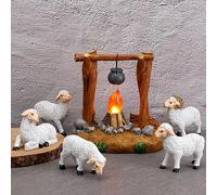 Barydat 6 Pcs Christmas Nativity Animals Set, 5 Inch White Sheep Animals Figurines Christmas LED Light up Nativity Collection Village Accessory Lighted Campfire Hand Sculpted and Painted Nativity Sets
