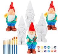 Barydat 6 Pcs Paint Your Own Garden Gnomes Unpainted Kit to Paint Statue Spring DIY Craftworks with Acrylic Strips and Brush for Christmas(Dwarf)