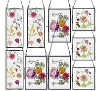 Barydat 9 Pack Black Glass Frames for Pressed Flowers 6 x 6, 6 x 8, 4 x 9 in Hanging Picture Frame Floating Art Photo Display Frame Double Glass with Chain for Dried Plant Specimen Gallery Wall Decor