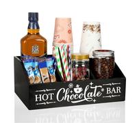 Barydat Christmas Hot Cocoa Bar Wood Coffee Station Organizer Countertop with 4 Compartment Coffee Bar Decorative Holder Xmas Basket Organizer Bin for Kitchen Holiday Gift Party Home Supplies(Black)