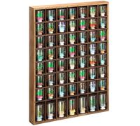 Barydat Shot Glass Display Case Wood Shot Glass shelf holder 56 Compartments Wall-mounted Rustic Bar Cabinet(Brown,1 Pcs)
