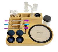 Barzisoridar Bamboo 14mm Quartz Nail Banger Slide Holder and Dab Wax Carving Tool Holder and Dab Tool Organizer with Silicone Jars (21cm x 16cm x 4.5cm)