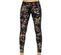 Bas Bleu Polly Women's Long Leggings Patterned Shiny Regular Waist - Made in EU, Black-Beige,XL