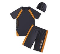 BASADINA Boys Swimsuits Short Sleeves 2 Piece Sunscreen Swimming Costume Boys Swimwear 4-14 Years Grey