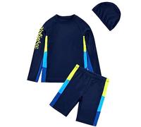 BASADINA Boys Swimsuits Short Sleeves 2 Piece Sunscreen Swimming Costume Boys Swimwear 4-14 Years Navy