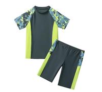 BASADINA Boys Swimsuits Two Piece 50+UV Swimsuit Costume, Short Sleeves Boys Swimwear 5-14 Years Grey Green
