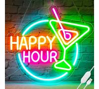 Basaneon Happy Hour Neon Sign Dimmable Led Happy Hour Neon Bar Signs for Home Bar, USB Powered Bright Cocktails Happy Hour Neon Signs for Wall Decor Bar Pub Man Cave Party Art Decor(14.1*12.5inches)