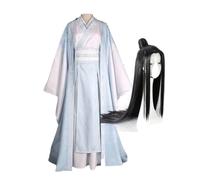 Bascabeen Anime Grandmaster of Demonic Cultivation Cosplay Costume Wei Wuxian Lan Wangji Ancient Costume Hanfu Mo Dao Zu Shi Cosplay Hanfu for Teen Men ((White) Full Costume + Wig, XL)