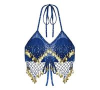Bascabeen Women's Sequin Halter Bra Crop Top - Latin Belly Dance Backless Tube Tank Camisole (Royal Blue, One Size)