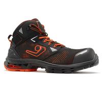 Base B1705A Paris Hi-Top Safety Trainers S1PS ESD Slip Resistant Lightweight Breathable Antistatic Work Shoes with Shock Absorption, Black/Orange, UK 8