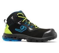 Base B1712A Boston Water Resistant Safety Trainers S3S ESD Slip Resistant Lightweight Breathable Antistatic Work Shoes with Shock Absorption, Black/Green, UK 8