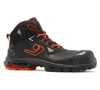 Base B1712B Dublin Leather Water Resistant Safety Trainers S3S ESD Slip Resistant Lightweight Breathable Antistatic Work Shoes with Shock Absorption, Black/Orange, UK 9