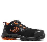 Base B1721A Istanbul BOA Lacing Low-Top Water Resistant Safety Trainers S3S ESD Slip Resistant Lightweight Breathable Antistatic Work Shoes with Shock Absorption, Black/Orange, UK 9