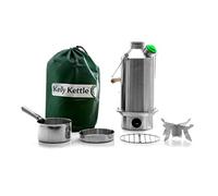 'Base Camp' Kelly Kettle® - BASIC KIT (1.6 liter SST Camping Kettle + Cook Set + Pot/Base Support) All items are Stainless Steel | Green Whistle | Camping Kettle and Wood Fueled Camp Stove in one | Ultra fast | Lightweight | NO Batteries | NO Gas | NO Fuel costs | For Camping, Fishing, Scouts, Garden Allotments, Power Shortages, etc | Weight 1.62kg / 3.56lb