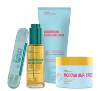 BASE LABORATORIES Ingrown Hair Kit - Oil, Exfoliating Pads, KP Body Scrub & Precision Tweezers, Complete Razor Bump Care Set for Bikini, Legs, Underarms, Men & Women