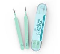 Base Labs Ingrown Hair Tweezers Set - 2 Pack Precision Tweezers for Ingrown Hair Removal, Curved & Pointed Tip Stainless Steel Tweezers with Protective Case for Razor Bumps, Splinters & Facial Hair