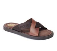Base London Men's Sandals Webb Slider Leather Lightweight Casual Brown Size 8