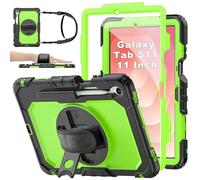 BASE MALL Case for Samsung Galaxy Tab S11 5G Tablet Case 11 inch 2025, Shockproof Protective Cover with Screen Protector, Pencil Holder, 360° Rotating Hand Strap/Stand, Shoulder Strap, Green