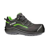 BASE Protection B0897S Be-Powerful Special Safety Shoe S7S LG SC FO SR Water Resistant Leather SlimCap Antibacterial Lining Ballistic Midsole Gel Footbed Airtech Lightweight, Black/Green, 6