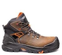 BASE T-WALL MID B1601B S3S HRO CI HI LG SC FO SR Greased Leather Seamless Dry’n Air Footbed Shield System Ladder Grip Safety Boot, Brown/Orange, UK 6.5