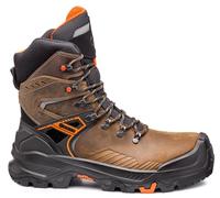 BASE T-WALL TOP B1610B S3S HRO CI HI LG SC FO SR Seamless Leather Dry’n Air Footbed Shield System Ladder Grip Metal Free Safety Boot, Brown/Orange, UK 9