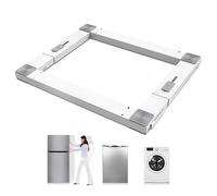 Base Wash Pro, Universal Washing Machine Base with Wheels - Heavy-Duty Anti-Vibration Metal Stand, Adjustable Depth (38-60 cm), Retractable Side Brakes, 250kg Load Capacity, White
