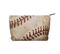 Baseball 1 Printed Corduroy Makeup Bag for Women Cute Make up Bag Travel Cosmetic Bag with Wristlet