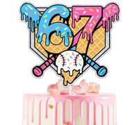 Baseball 6 7 Birthday Cake Topper, Ice Cream Drip Baseball Cake Decor, Funny Six Seven Meme Birthday Party Decorations Supplies