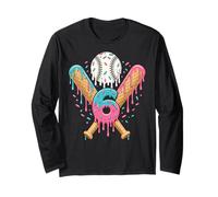 Baseball 6th Birthday 6 Years Old Ice Cream Drip Baseball Long Sleeve T-Shirt