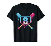 Baseball 8 Year Old Ice Cream 8th Birthday Boy Number 8 T-Shirt