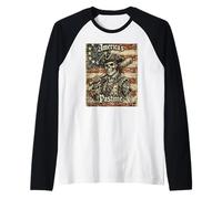 Baseball America’s Pastime American Flag Patriotic Skeleton Raglan Baseball Tee