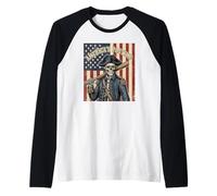 Baseball America’s Pastime Patriotic Skeleton American Flag Raglan Baseball Tee