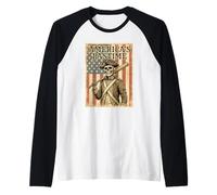 Baseball Americas Pastime Patriotic Skeleton American Flag Raglan Baseball Tee