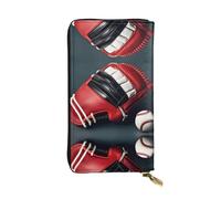 Baseball and Glove Print Leather Long Clutch Wallet – Fashionable, Personalized with Multiple Card Slots, Zipper Pocket