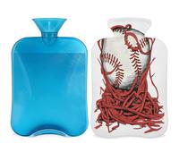 Baseball and Red Rope Hot Water Bottle with Cover, 2L Hot Water Bag for Pain Relief, Neck and Shoulder, Hand Feet Warmer