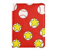 Baseball and Yellow Star Pattern Leather Passport Holder Cover Wallet Secure Hidden Money&Card Holder for Men Trip Document